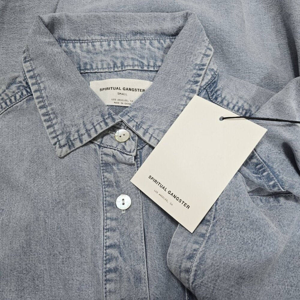 NEW Spiritual Gangster - S Women's Beaudry‎ Oversized Chambray Button-Up Shirt - Picture 6 of 8